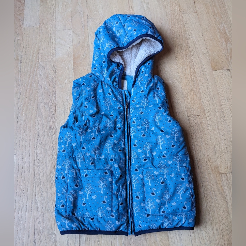 Copper Key girl's hooded puffer vest with swan print